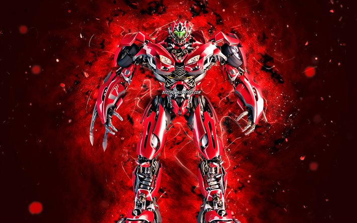 Rampage G1, 4k, red neon lights, Transformers, creative, Rampage G1 Transformer, Rampage G1 4K
