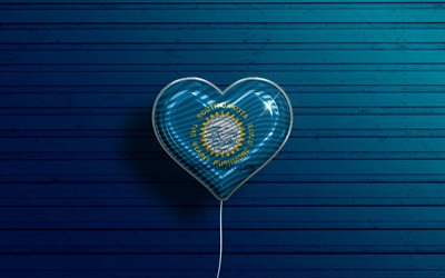 I Love South Dakota, 4k, realistic balloons, blue wooden background, United States of America, South Dakota flag heart, flag of South Dakota, balloon with flag, American states, Love South Dakota, USA