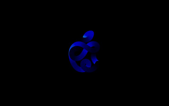 アップルダークブルーのロゴ, 4k, ミニマル, 黒の背景, アップルの抽象的なロゴ, Apple3Dロゴ, creative クリエイティブ, Apple（アップル）