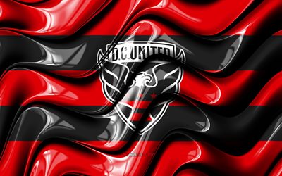 Drapeau DC United, 4k, vagues 3D rouges et noires, MLS, &#233;quipe canadienne de football, football, logo DC United, soccer, DC United