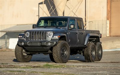 2021, Jeep Gladiator, 6x6, 4k, front view, exterior, Next Level Jeep Gladiator 6x6, American cars, Jeep