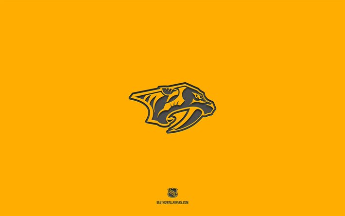Nashville Predators, &#233;quipe de hockey am&#233;ricaine, fond de pierre jaune, logo des Nashville Predators, art grunge, LNH, hockey, USA, embl&#232;me des Predators de Nashville