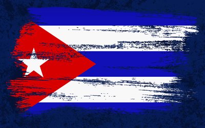 4k, Bandeira de Cuba, bandeiras do grunge, pa&#237;ses da Am&#233;rica do Norte, s&#237;mbolos nacionais, pincelada, bandeira cubana, arte do grunge, bandeira de Cuba, Am&#233;rica do Norte, Cuba