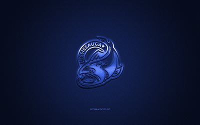 mississauga steelheads, kreatives 3d-logo, blauer hintergrund, ohl, 3d-emblem, kanadisches hockeyteam, ontario hockey league, ontario, kanada, 3d-kunst, hockey, mississauga steelheads 3d-logo