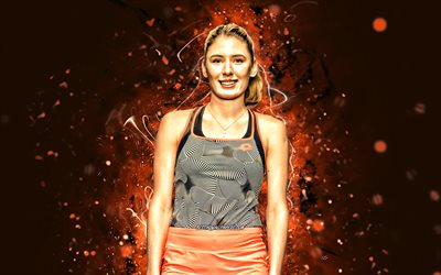 Ekaterina Alexandrova, 4k, jogadores de t&#234;nis russos, WTA, luzes de n&#233;on laranja, t&#234;nis, fan art, Ekaterina Alexandrova 4K