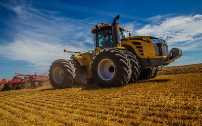 Challenger MT965E, 4k, campo arado, 2021 tractores, maquinaria agr&#237;cola, tractor amarillo, tractor de orugas, HDR, tractor en el campo, agricultura, cosecha, Challenger