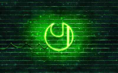 Logo verde Uhlsport, 4k, muro di mattoni verde, logo Uhlsport, marchi, logo neon Uhlsport, Uhlsport