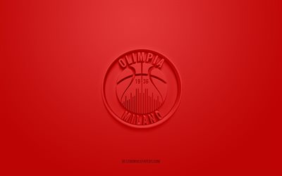 Olimpia Milano, yaratıcı 3D logo, kırmızı arka plan, LBA, 3d amblem, İtalyan basketbol kul&#252;b&#252;, Lega Basket Serie A, Milan, İtalya, 3d sanat, basketbol, Olimpia Milano 3d logosu