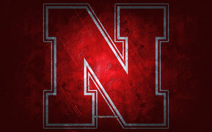 Nebraska Cornhuskers, time de futebol americano, fundo vermelho, logotipo do Nebraska Cornhuskers, arte grunge, NCAA, futebol americano, EUA, emblema dos Nebraska Cornhuskers