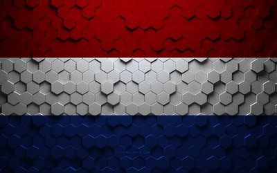 Alankomaiden lippu, hunajakenno, hollantilainen kuusikulmainen lippu, Alankomaat, 3d-kuusikulmainen taide