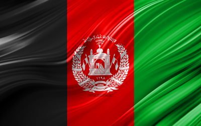 4k, Afghanska flaggan, Asiatiska l&#228;nder, 3D-v&#229;gor, Flagg i Afghanistan, nationella symboler, Afghanistan 3D-flagga, konst, Asien, Afghanistan