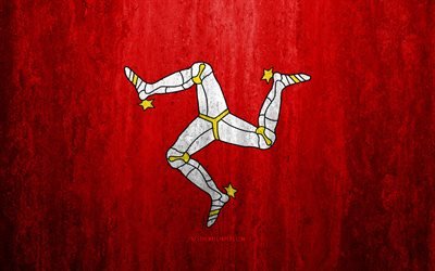 Mansaaren lipun alla, 4k, kivi tausta, Euroopassa, Lipun Isle of Man, grunge art, kansalliset symbolit, Isle of Man, kivi rakenne