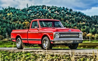 Chevrolet C10 Pickup, HDR, 1970 bilar, road, retro bilar, 1970 Chevrolet C10 Pickup, röd pickup, amerikanska bilar, Chevrolet