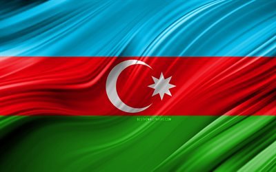 4k, Azerbaijani flag, Asian countries, 3D waves, Flag of Azerbaijan, national symbols, Azerbaijan 3D flag, art, Asia, Azerbaijan