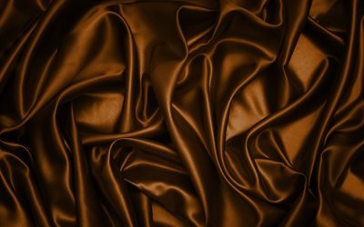 茶色の絹, 4k, 茶色の生地の質感, 絹, 茶色の背景, 茶色のサテン, 生地の質感, サテン, 絹織
