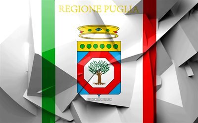 4k, Bandiera della Puglia, arte geometrica, le Regioni di Italia, Puglia, bandiera, creativo, regioni italiane, la Puglia, i distretti amministrativi, Puglia 3D, Italia