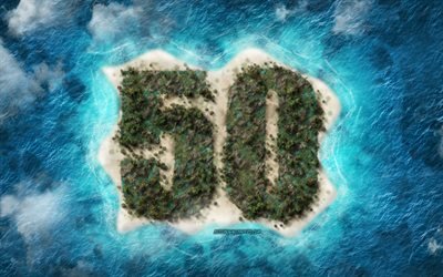 50th Anniversary Sign, creative art, tropical island, ocean, anniversary card, 50th Anniversary