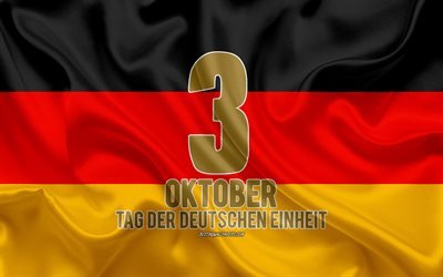 Journ&#233;e de l&#39;Unit&#233; allemande, le 3 octobre, f&#234;te nationale allemande, Tag der Deutschen Einheit, 4k, le drapeau de l&#39;Allemagne, drapeau de soie, soie, texture, art, Allemagne, jour f&#233;ri&#233; officiel en Allemagne