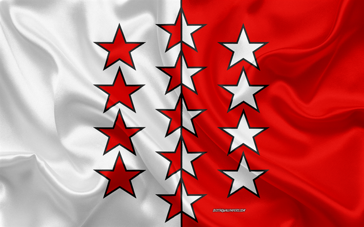 Bandiera del Vallese, 4k, cantone svizzero, bandiera di seta, di seta, texture, Canton Vallese, Svizzera, simboli, Vallese, bandiera, Europa