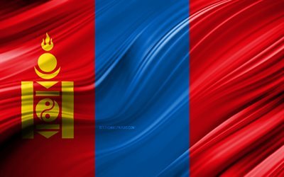 4k, Mongolian lippu, Aasian maissa, 3D-aallot, kansalliset symbolit, Mongolian 3D flag, art, Aasiassa, Mongoliassa