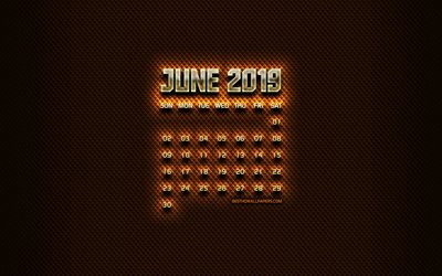 June 2019 Calendar, orange glass digits, 2019 June calendar, orange background, creative, June 2019 calendar with glass digits, Calendar June 2019, June 2019, 2019 calendars