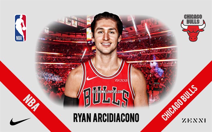 Ryan Arcidiacono, Chicago Bulls, American Basketball Player, NBA, portrait, USA, basketball, United Center, Chicago Bulls logo