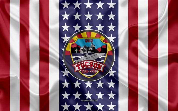 USS Tucson Emblem, SSN-770, Amerikanska Flaggan, US Navy, USA, USS Tucson Badge, AMERIKANSKA krigsfartyg, Emblem av USS Tucson