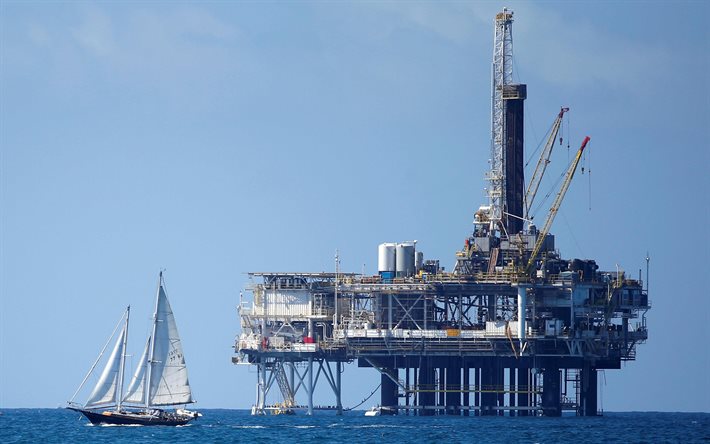 Olja plattform, olje-produktion, produktionen av olja, offshore drilling rig, offshore-plattform, petroleum, Oljeplattform i havet