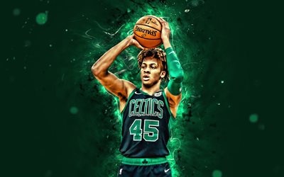 Romeo Langford, 2020, 4k, Boston Celtics, NBA, basketbol, yeşil neon ışıkları, Romeo James Langford, ABD, Romeo Langford Boston Celtics, yaratıcı, Romeo Langford 4K