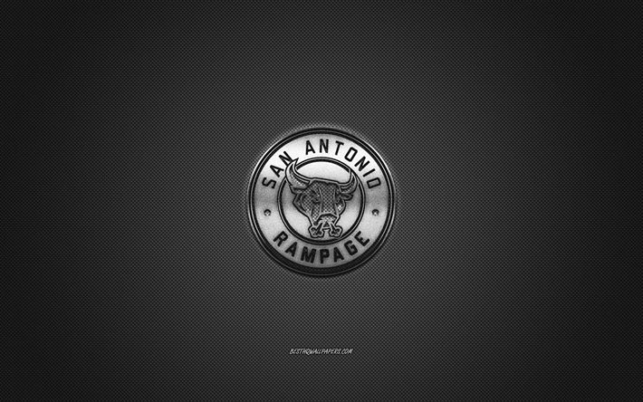 San Antonio Rampage, American hockey club, AHL, logo argento, grigio contesto in fibra di carbonio, hockey, San Antonio, Texas, USA, San Antonio Rampage logo
