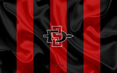 San Diego State Astecas, Time de futebol americano, emblema, seda bandeira, vermelho-preto de seda textura, NCAA, San Diego State Astecas logotipo, San Diego, Calif&#243;rnia, EUA, Futebol americano, SDSU de Atletismo