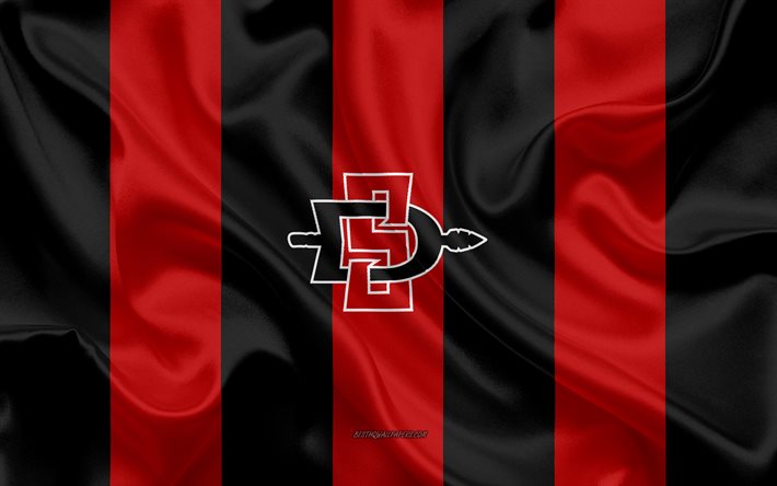 San Diego State Aztecs, &#233;quipe de football Am&#233;ricain, l&#39;embl&#232;me, le drapeau de soie, rouge-noir, la texture de la soie, de la NCAA, San Diego State Aztecs logo, San Diego, Californie, etats-unis, le football Am&#233;ricain, SDSU Athl&#2