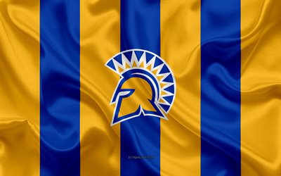 San Jose State Spartans, American football team, emblem, silk flag, blue yellow silk texture, NCAA, San Jose State Spartans logo, San Jose, California, USA, American football, San Jose State University