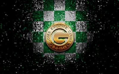 Goias FC, glitter logo, Serie A, green white checkered background, soccer, Goias SC, brazilian football club, Goias logo, mosaic art, football, Brazil