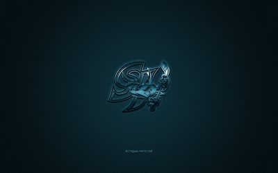 San Jose Barracuda, American hockey club, AHL, blue logo, blue carbon fiber background, hockey, San Jose, California, USA, San Jose Barracuda logo