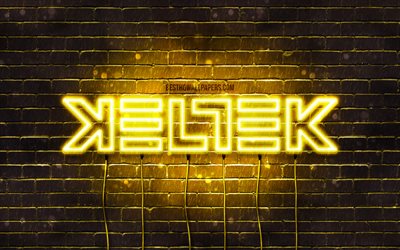 Keltek logo amarillo, 4k, superestrellas, holandés DJs, amarillo brickwall, Keltek logotipo, Keltek, estrellas de la música, Keltek de neón logotipo