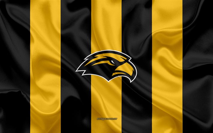 Southern Miss Golden Eagles, &#233;quipe de football Am&#233;ricain, l&#39;embl&#232;me, le drapeau de soie, noir et jaune de la texture de la soie, de la NCAA, Southern Miss Golden Eagles de logo, de Hattiesburg, Mississippi, &#233;tats-unis, le football