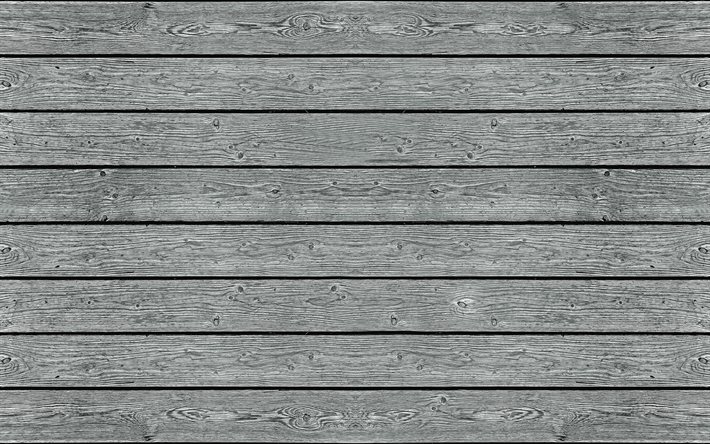 grigio, assi di legno, 4k, orizzontali di tavole di legno, grigio texture legno, tavole di legno, di legno, texture, legno, sfondi, sfondo grigio