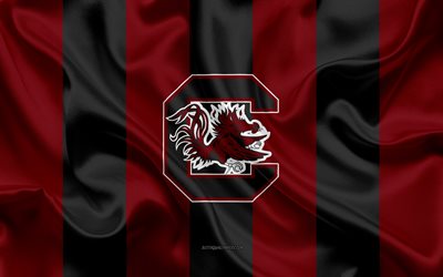 Carolina Do Sul Gamecocks, Time de futebol americano, emblema, seda bandeira, vermelho-preto de seda textura, NCAA, Carolina do sul Gamecocks logotipo, Columbia, Carolina Do Sul, EUA, Futebol americano, Universidade da Carolina do Sul