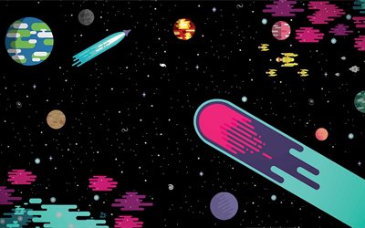 space cartoon background, planets, creative art, space, cartoon space background
