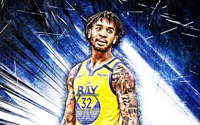 4K, Marquese Chriss, grunge art, NBA, Golden State Warriors, basketball, Marquese DeShawn Chriss, creative, blue abstract rays, Marquese Chriss Golden State Warriors, Marquese Chriss 4K