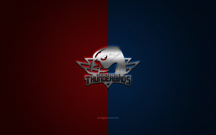 Springfield Thunderbirds, Americana de h&#243;quei clube, AHL, azul vermelho do logotipo, azul de fibra de carbono de fundo, h&#243;quei, Springfield, Massachusetts, EUA, Springfield Thunderbirds logotipo