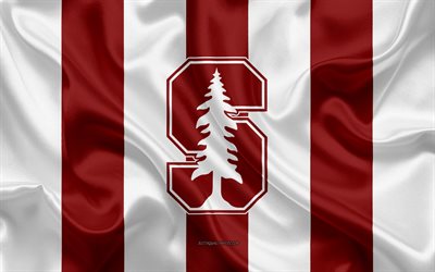 Stanford Cardinal, American football team, emblem, silk flag, red and white silk texture, NCAA, Stanford Cardinal logo, Stanford, California, USA, American football, Stanford University