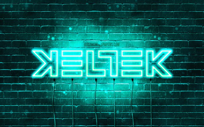 Keltek turkuaz logo, 4k, superstars, Hollandalı DJ&#39;ler, turkuaz brickwall, Keltek logo, Keltek, m&#252;zik yıldızları, Keltek neon logo
