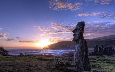 Easter Island, sunset, Rapa-noi, polynesian triangle, Chile