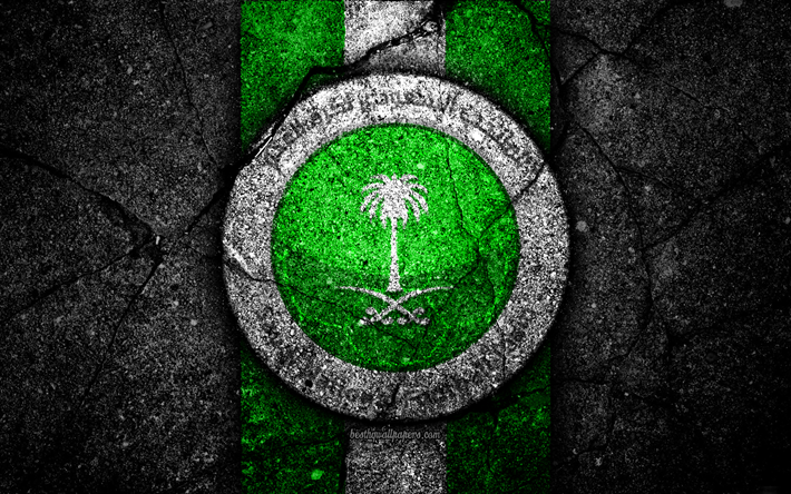 4k, Saudi Arabia football team, logo, AFC, football, asphalt texture, soccer, Saudi Arabia, Asia, Asian national football teams, Saudi national football team