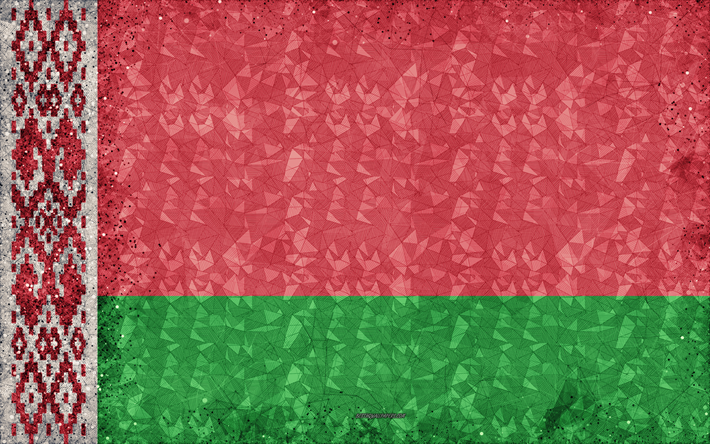 flagge von belarus, 4k, geometrische kunst, abstraktion, kunst, belarus, weissrussland fahne