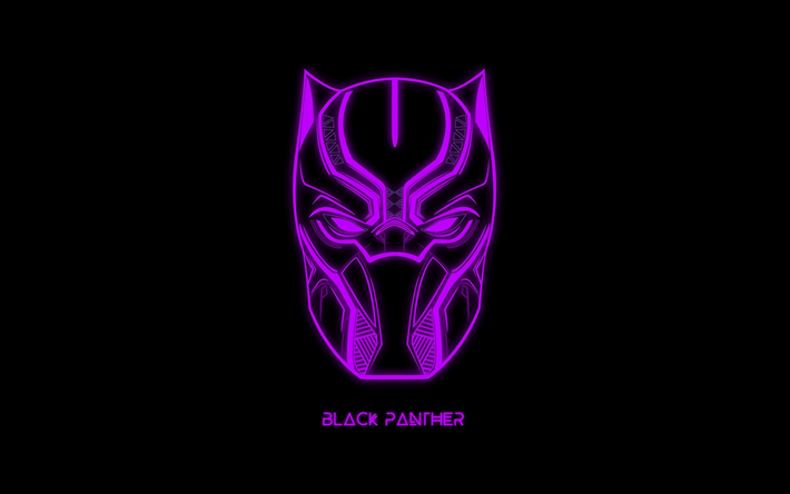 Black Panther, purple neon emblem, logo, creative art, superhero