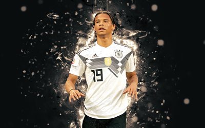 4k, Leroy Sane, abstrakti taide, Saksan Maajoukkueen, fan art, Sane, jalkapallo, jalkapalloilijat, neon valot, Saksan jalkapallon joukkue