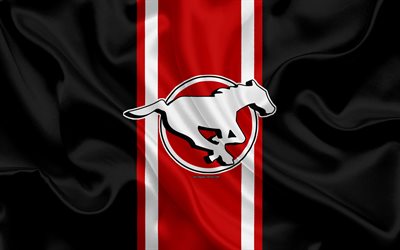 Calgary Stampeders, 4k, logo, silkki tekstuuri, Kanadalainen jalkapallo joukkue, CFL, tunnus, musta ja punainen silkki lippu, Calgary, Alberta, Kanada, Canadian Football League